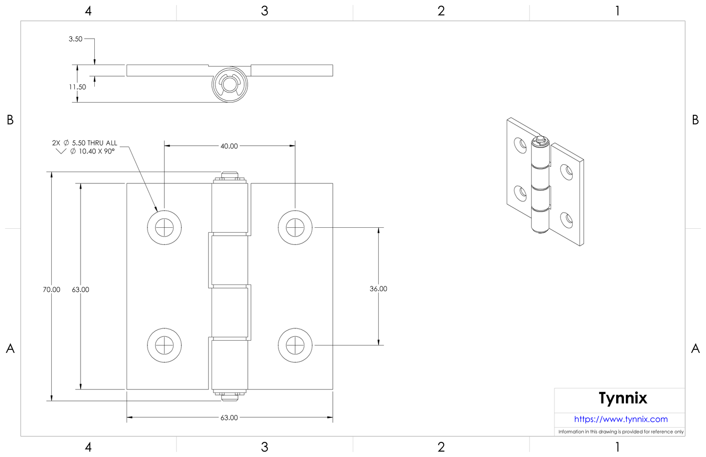 Hinge - Rail to Rail - for 40 mm High Rail