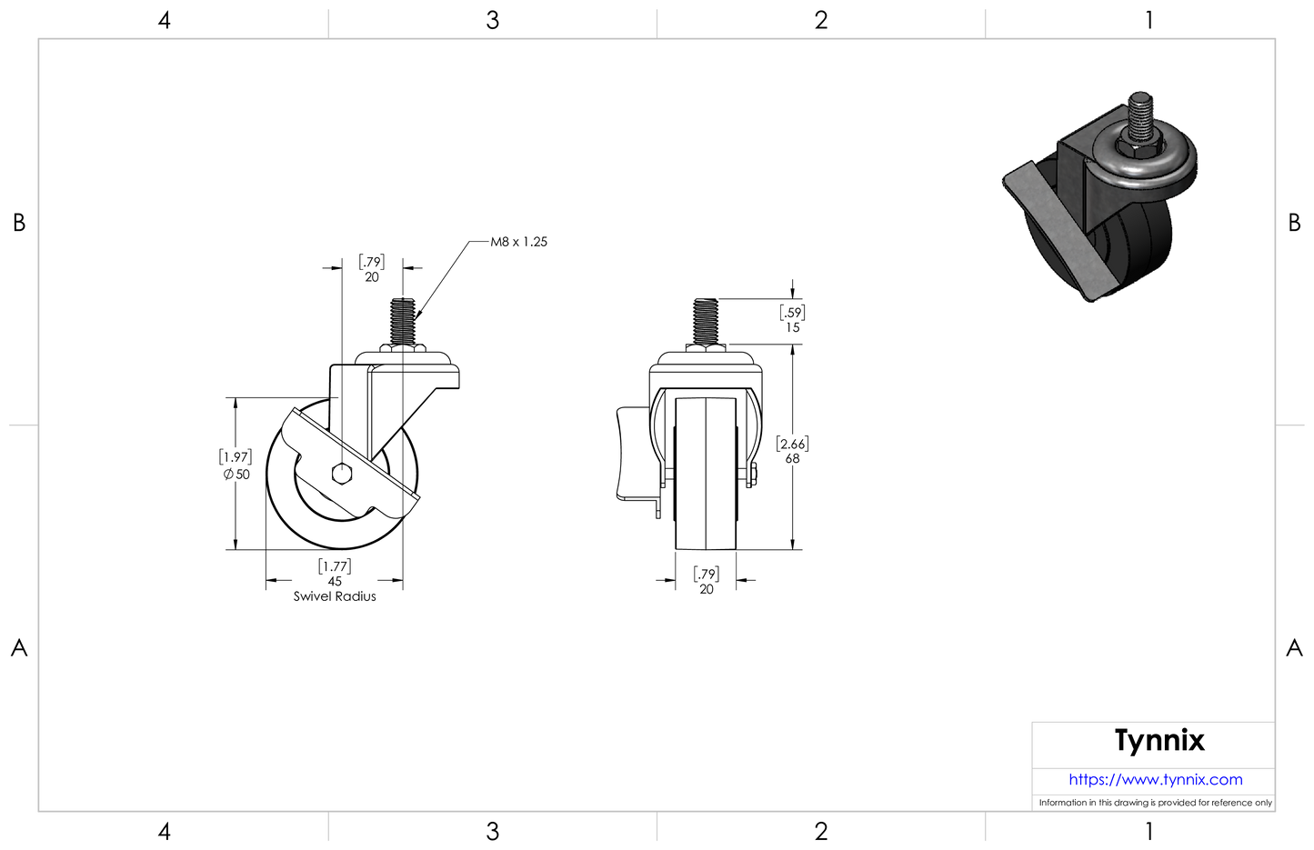 Stem Mount Swivel Caster for 30 and 40 mm High Single Rail