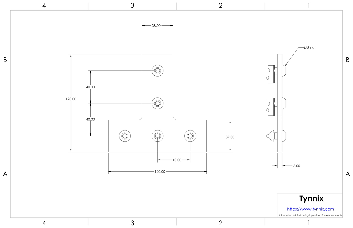 Flush Tee Bracket for 40 mm High T-slot Rail, with hardware