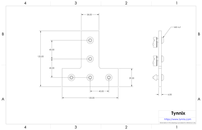 Flush Tee Bracket for 40 mm High T-slot Rail, with hardware
